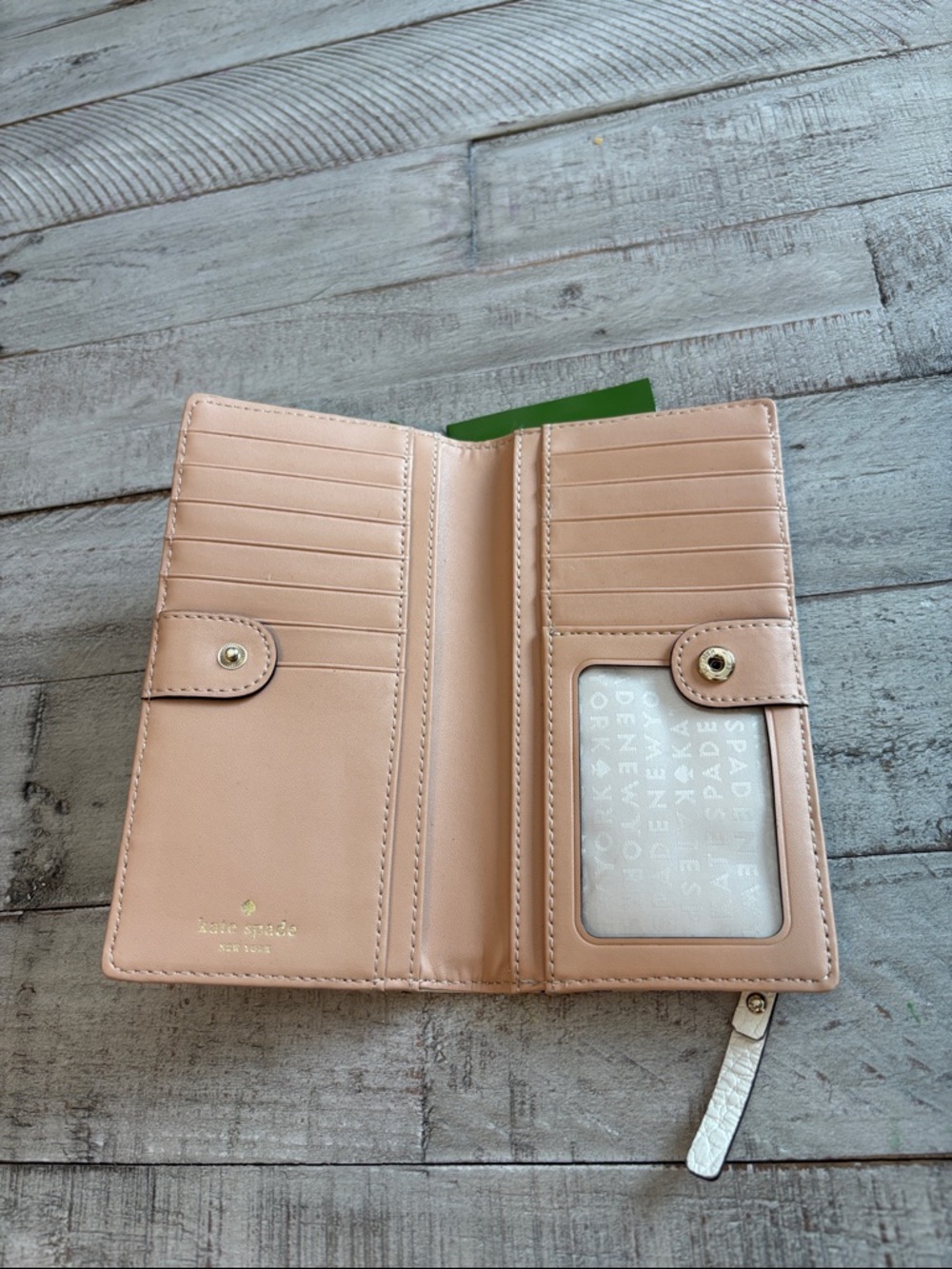 kate spade Blue and White Striped Zip Wallet with Gold Logo Plaque - Picture 3 of 4